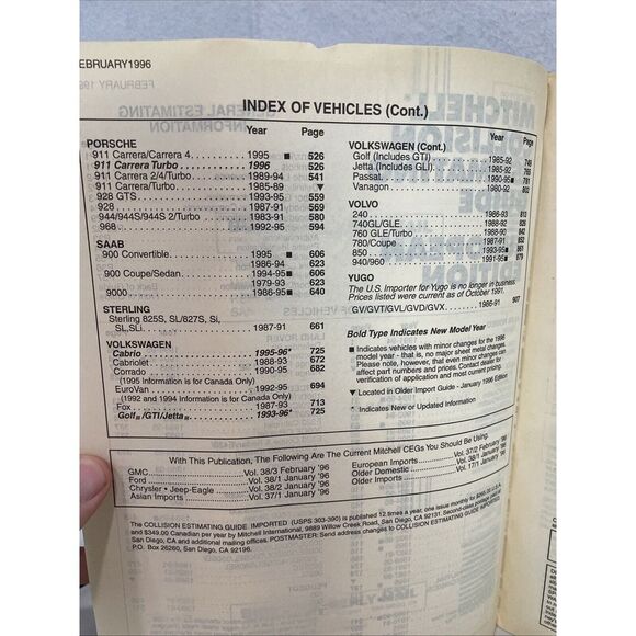 Mitchell Collision Estimating Guide Imported European BMW Feb 1996 Vol. 37/2 - Picture 3 of 8